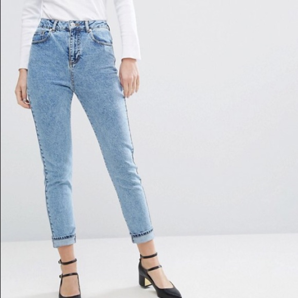 Miss Selfridge Acid Wash Denim Mom Jeans